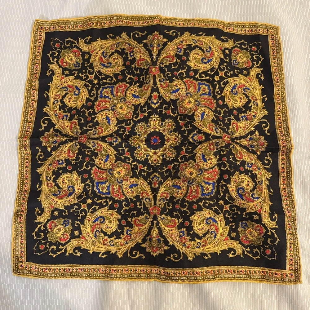 Vintage  Lot Of 2 100% Pure Silk Hand rolled Paisley Scarf 17/17